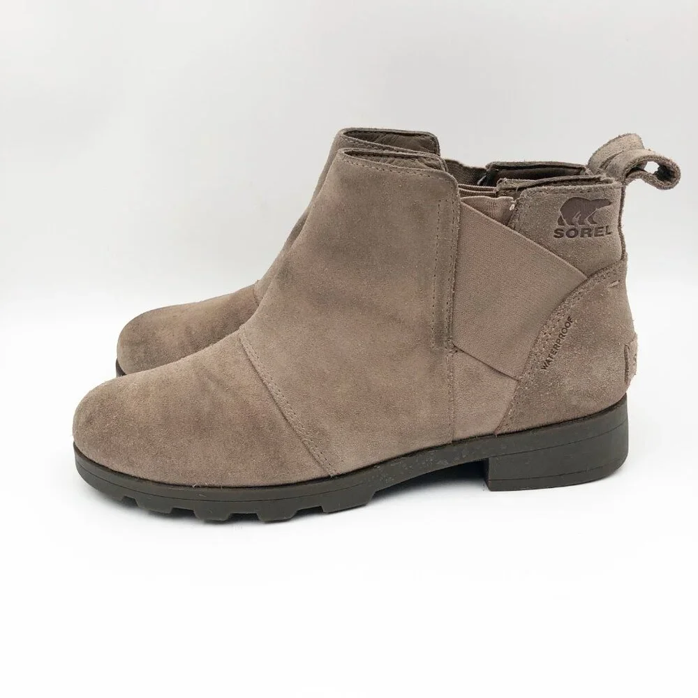 SOREL Boots Womens 6 Emelie Tan Suede Chelsea Ankle Boot Waterproof or Youth 5